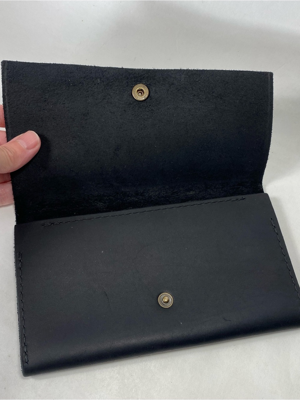 Portland Leather Goods Rancher Black Long Envelope Wallet Brass Snap Closure - Picture 9 of 14